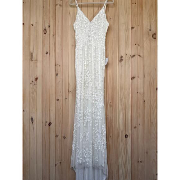 NWT Lulus Everlasting Passion White Sequin Beaded Backless Maxi Dress Bride Sz L - Picture 2 of 11